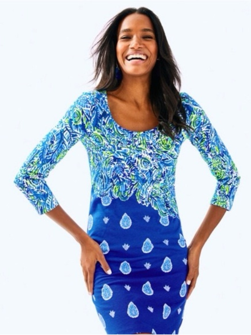 Lilly Pulitzer Beacon Dress in Blue and Green Scale up print